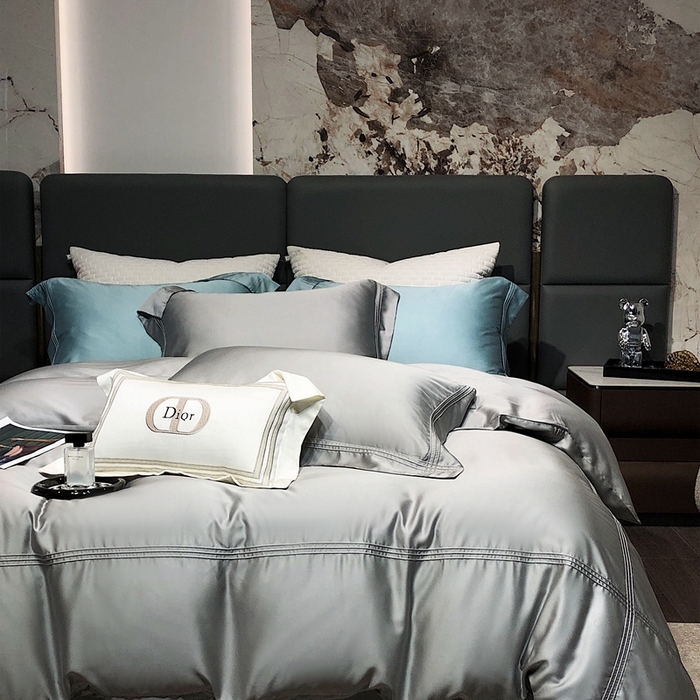 91家纺网 家纺一手货源 找家纺 涞澳 2023新款60支纯色天丝压线系列四件套--云汐系列 云汐-曙光银