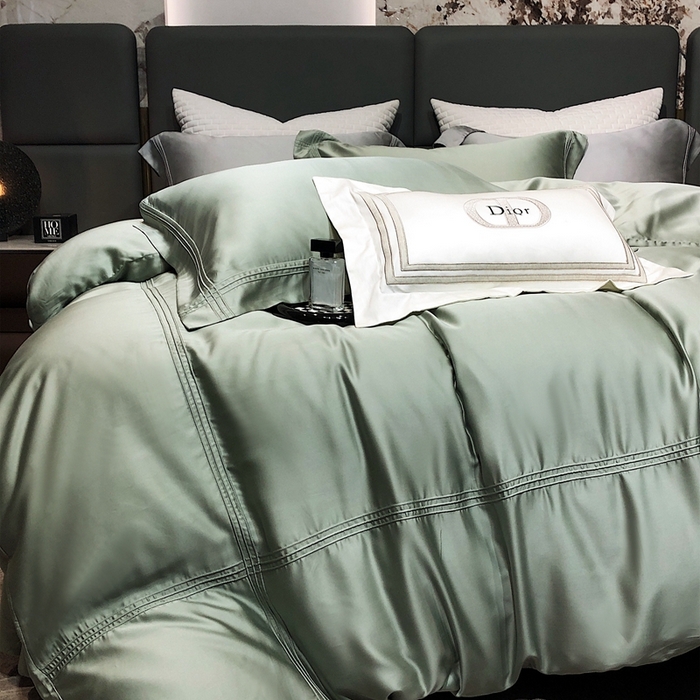 91家纺网 家纺一手货源 找家纺 涞澳 2023新款60支纯色天丝压线系列四件套--云汐系列 云汐-若绿