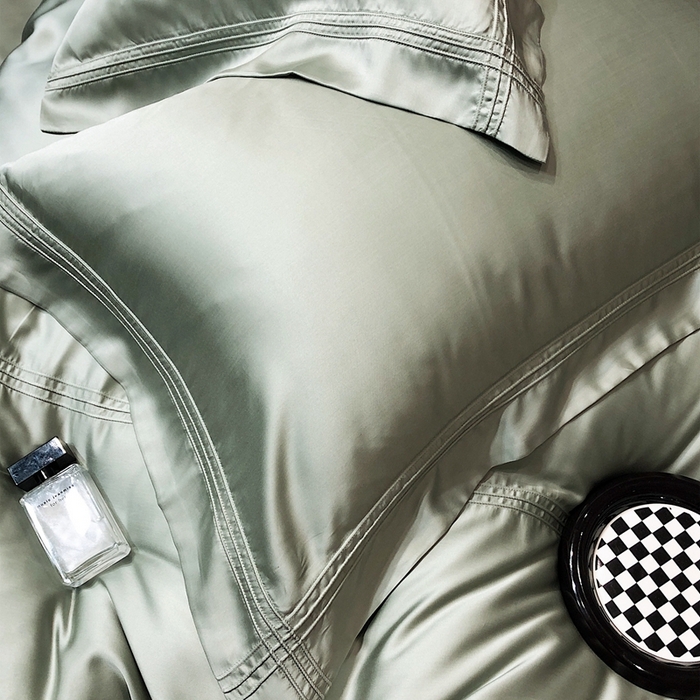 91家纺网 家纺一手货源 找家纺 涞澳 2023新款60支纯色天丝压线系列四件套--云汐系列 云汐-若绿