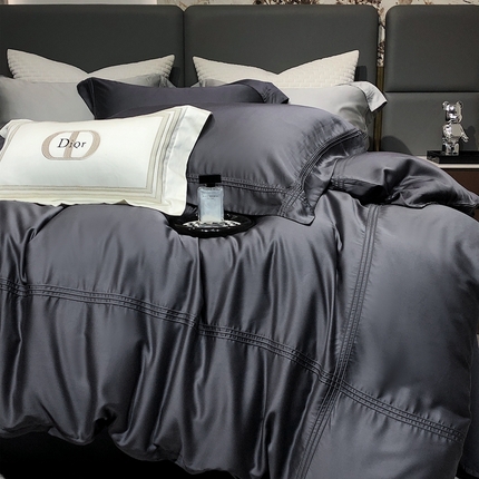 涞澳 2023新款60支纯色天丝压线系列四件套--云汐系列 云汐-炭黑