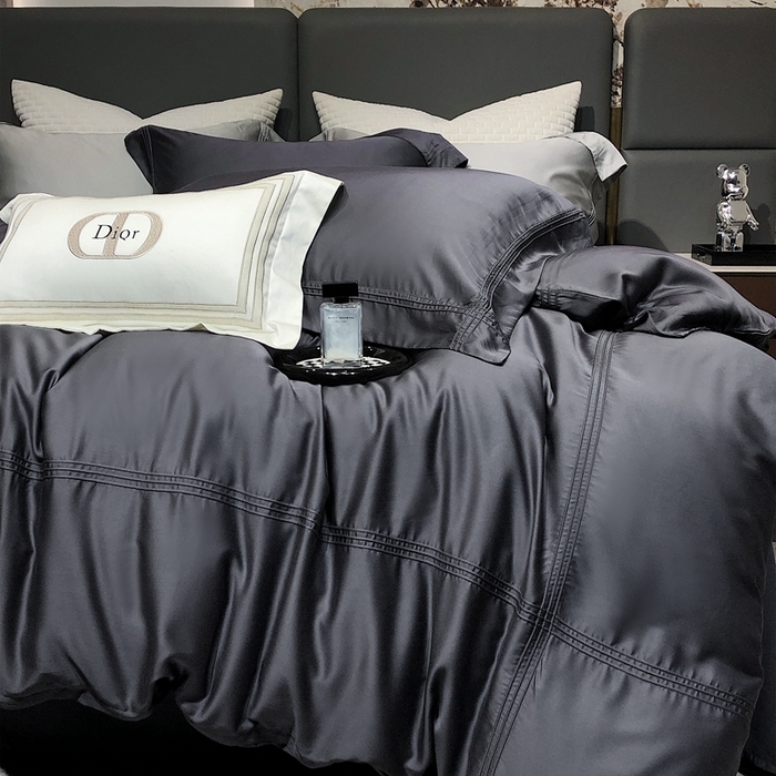 91家纺网 家纺一手货源 找家纺 涞澳 2023新款60支纯色天丝压线系列四件套--云汐系列 云汐-炭黑