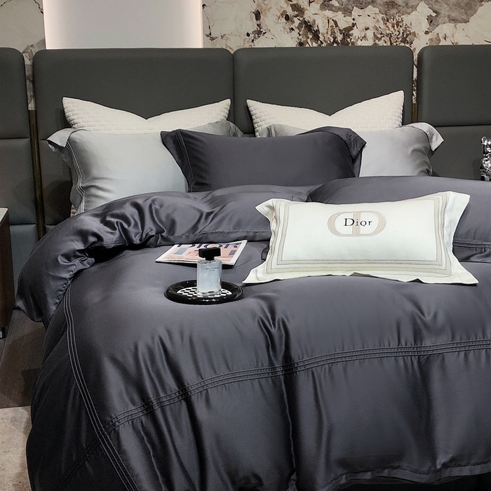 91家纺网 家纺一手货源 找家纺 涞澳 2023新款60支纯色天丝压线系列四件套--云汐系列 云汐-炭黑