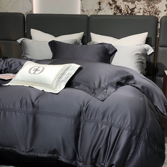 91家纺网 家纺一手货源 找家纺 涞澳 2023新款60支纯色天丝压线系列四件套--云汐系列 云汐-炭黑