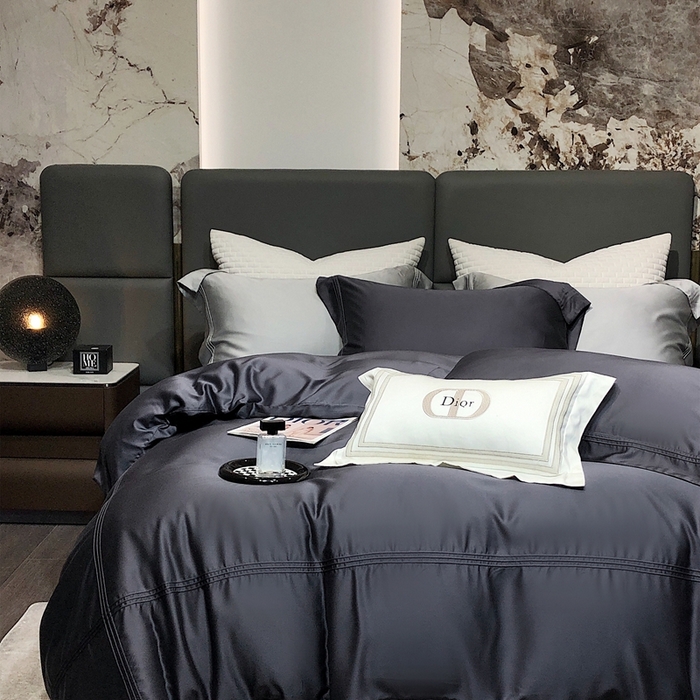 91家纺网 家纺一手货源 找家纺 涞澳 2023新款60支纯色天丝压线系列四件套--云汐系列 云汐-炭黑