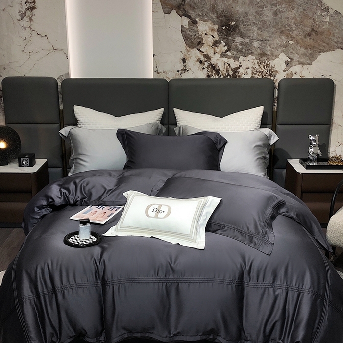 91家纺网 家纺一手货源 找家纺 涞澳 2023新款60支纯色天丝压线系列四件套--云汐系列 云汐-炭黑