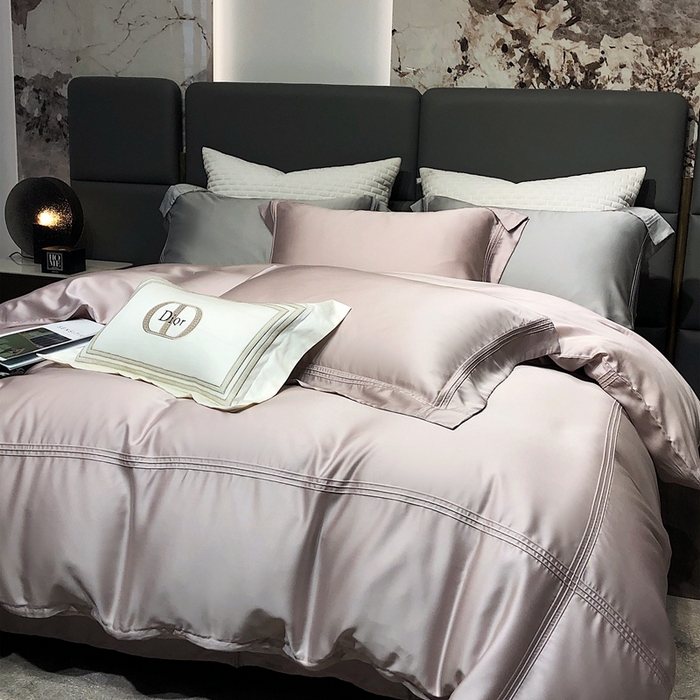 91家纺网 家纺一手货源 找家纺 涞澳 2023新款60支纯色天丝压线系列四件套--云汐系列 云汐-烟粉