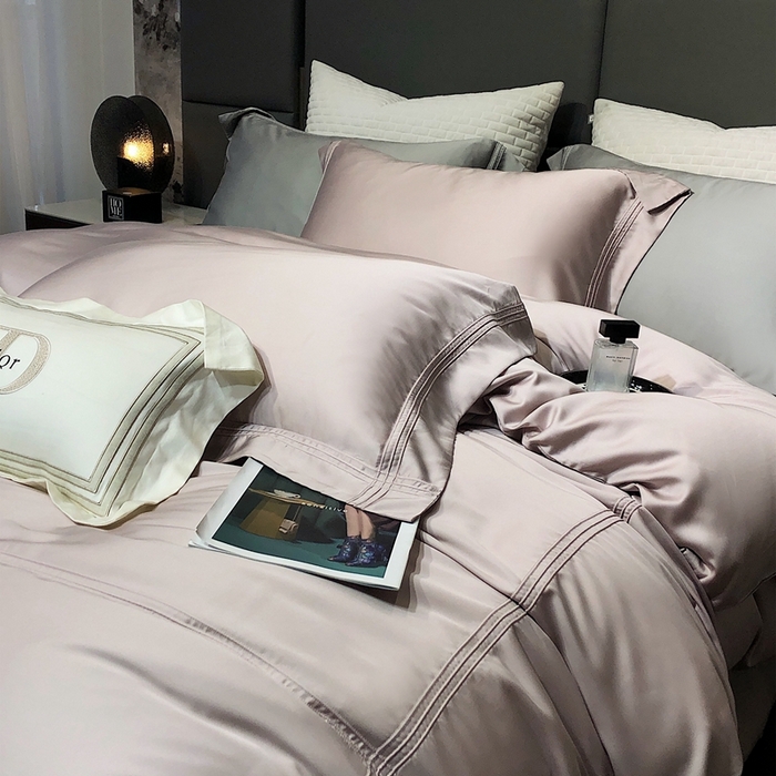 91家纺网 家纺一手货源 找家纺 涞澳 2023新款60支纯色天丝压线系列四件套--云汐系列 云汐-烟粉