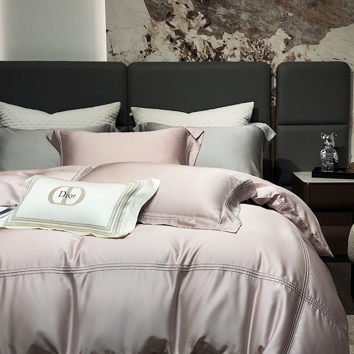 91家纺网 家纺一手货源 找家纺 涞澳 2023新款60支纯色天丝压线系列四件套--云汐系列 云汐-烟粉