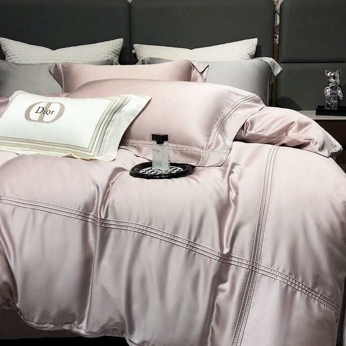 91家纺网 家纺一手货源 找家纺 涞澳 2023新款60支纯色天丝压线系列四件套--云汐系列 云汐-烟粉