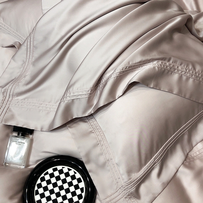 91家纺网 家纺一手货源 找家纺 涞澳 2023新款60支纯色天丝压线系列四件套--云汐系列 云汐-烟粉