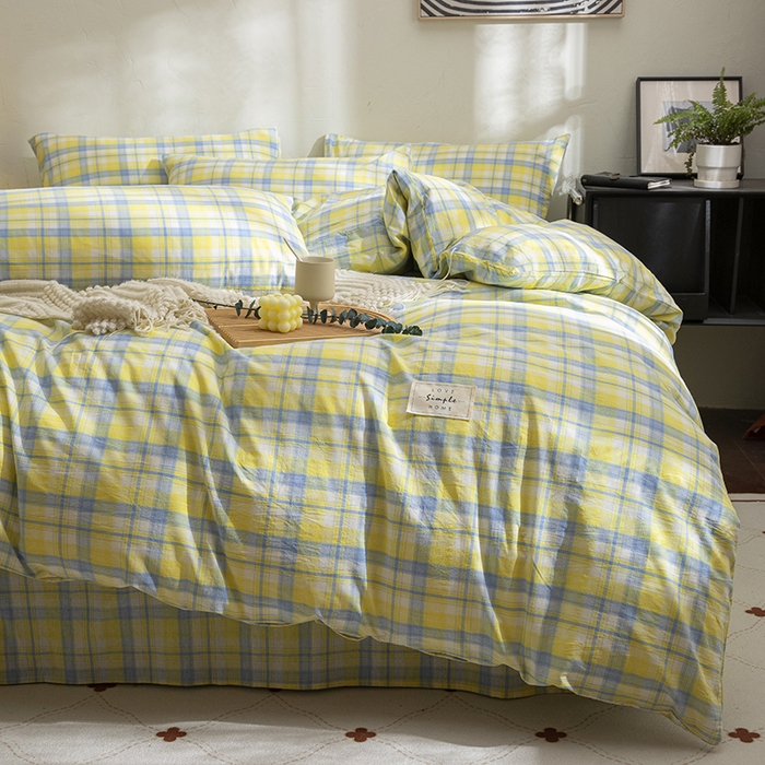 91家纺网 家纺一手货源 找家纺 栩裕纺织2025新款全棉水洗棉学生三件套四件套 贝拉（黄）