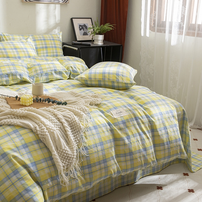 91家纺网 家纺一手货源 找家纺 栩裕纺织2025新款全棉水洗棉学生三件套四件套 贝拉（黄）