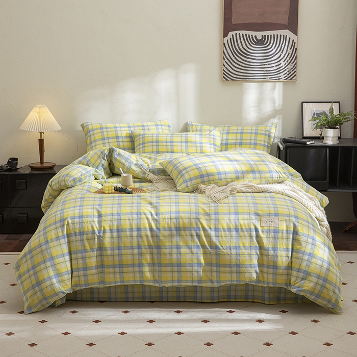 91家纺网 家纺一手货源 找家纺 栩裕纺织2025新款全棉水洗棉学生三件套四件套 贝拉（黄）