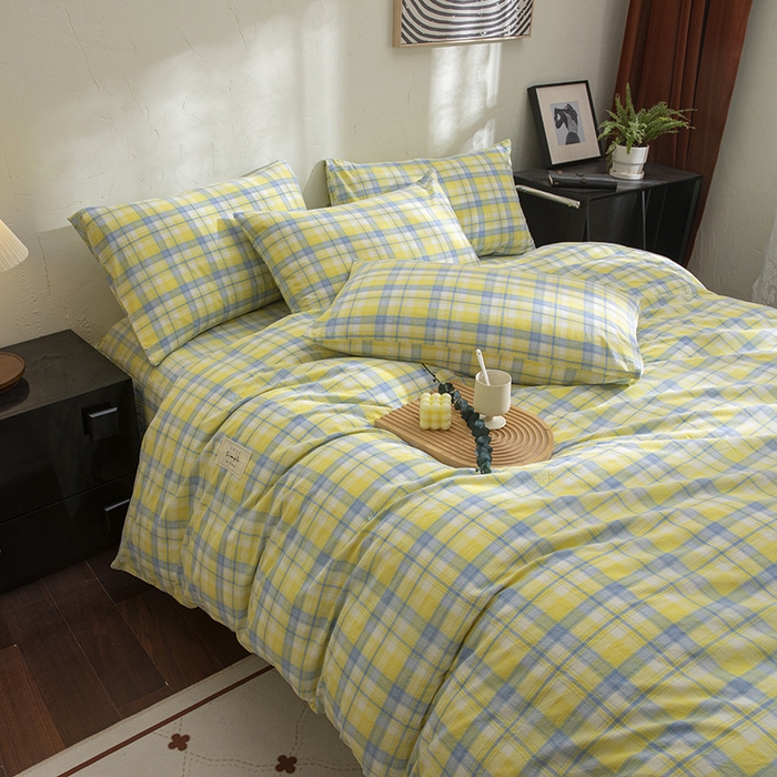 91家纺网 家纺一手货源 找家纺 栩裕纺织2025新款全棉水洗棉学生三件套四件套 贝拉（黄）