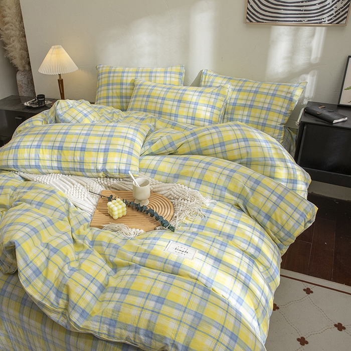 91家纺网 家纺一手货源 找家纺 栩裕纺织2025新款全棉水洗棉学生三件套四件套 贝拉（黄）