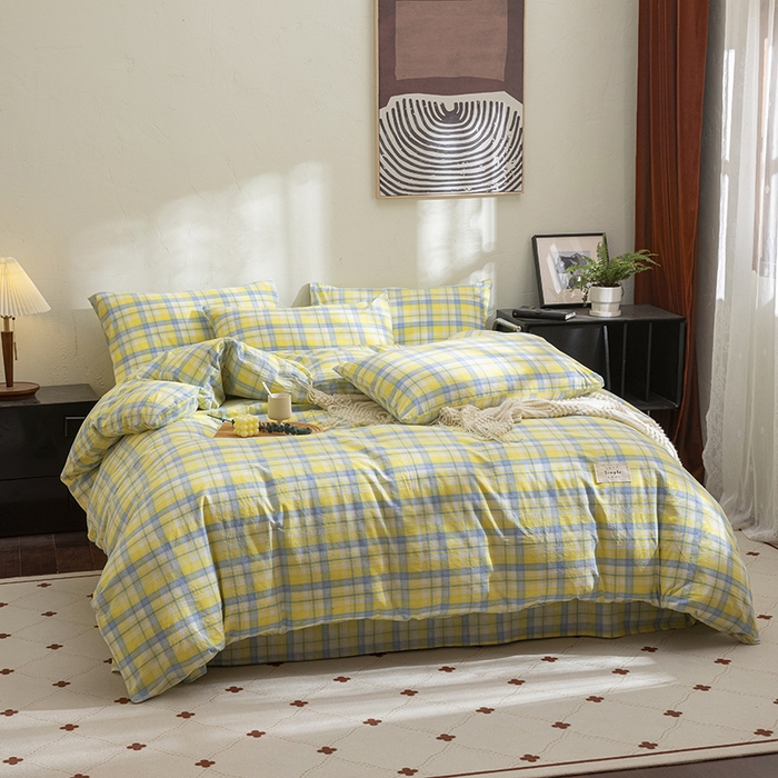 91家纺网 家纺一手货源 找家纺 栩裕纺织2025新款全棉水洗棉学生三件套四件套 贝拉（黄）