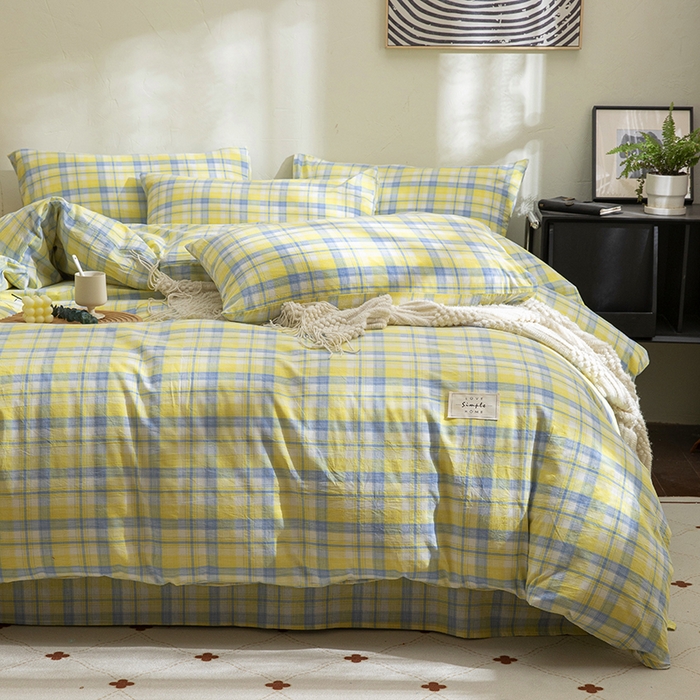 91家纺网 家纺一手货源 找家纺 栩裕纺织2025新款全棉水洗棉学生三件套四件套 贝拉（黄）