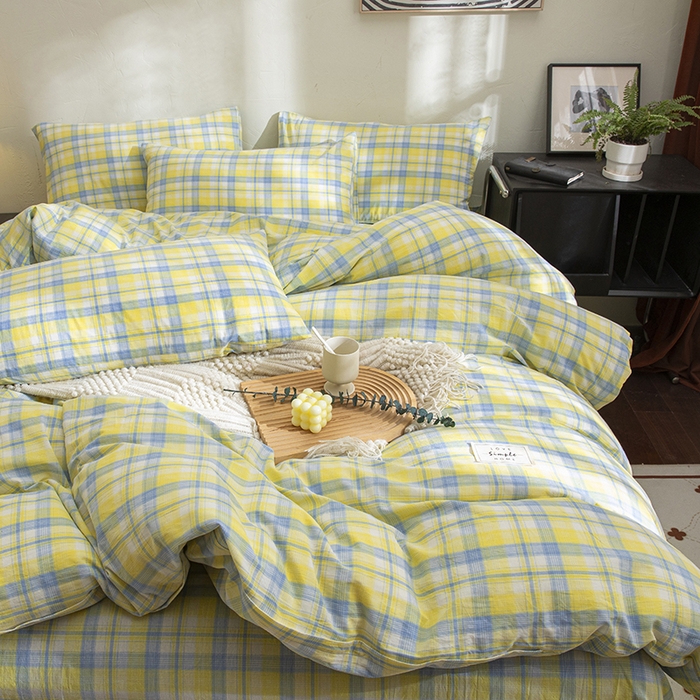 91家纺网 家纺一手货源 找家纺 栩裕纺织2025新款全棉水洗棉学生三件套四件套 贝拉（黄）