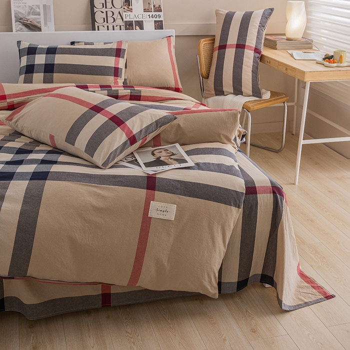 91家纺网 家纺一手货源 找家纺 栩裕纺织2025新款全棉水洗棉学生三件套四件套 宝莉 (咖大格）