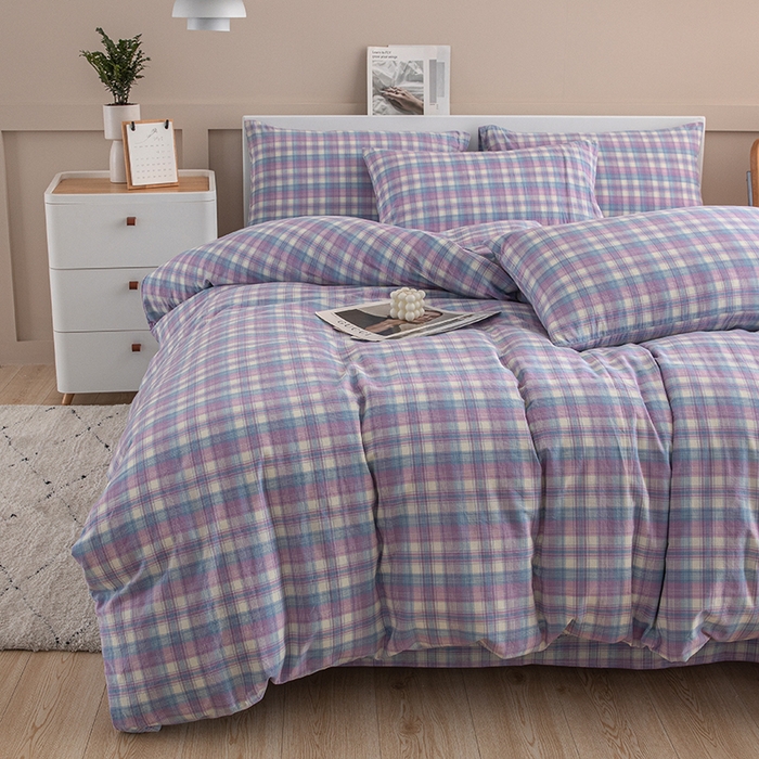 91家纺网 家纺一手货源 找家纺 栩裕纺织2025新款全棉水洗棉学生三件套四件套 贝拉（紫）