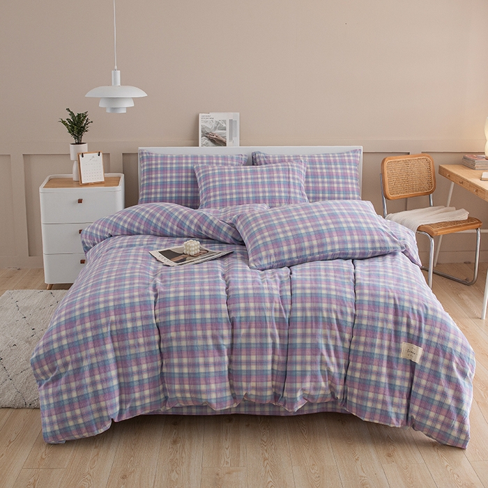 91家纺网 家纺一手货源 找家纺 栩裕纺织2025新款全棉水洗棉学生三件套四件套 贝拉（紫）