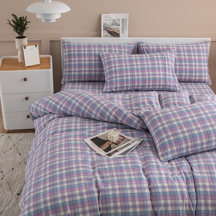 91家纺网 家纺一手货源 找家纺 栩裕纺织2025新款全棉水洗棉学生三件套四件套 贝拉（紫）