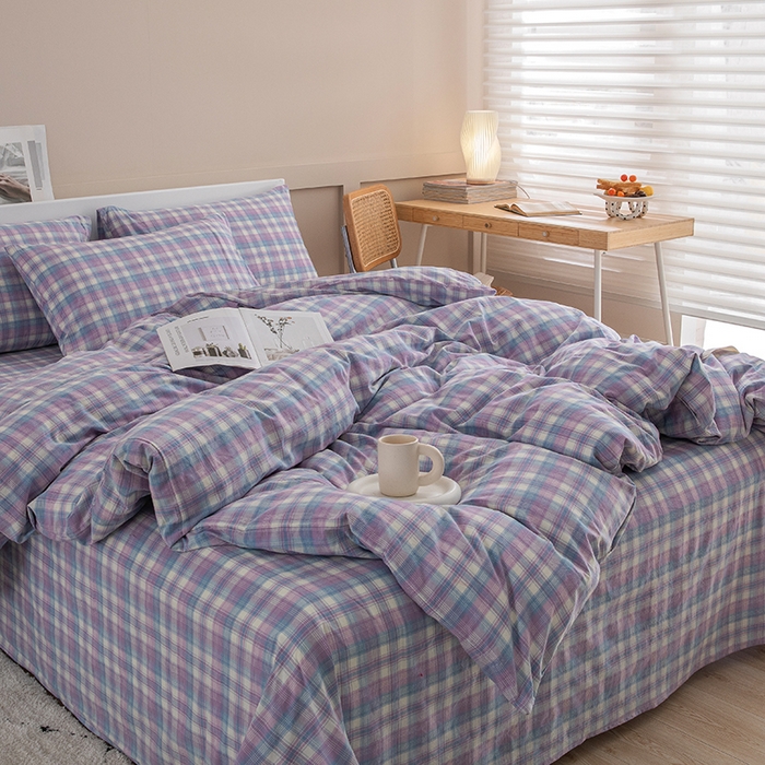 91家纺网 家纺一手货源 找家纺 栩裕纺织2025新款全棉水洗棉学生三件套四件套 贝拉（紫）