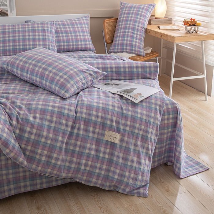 91家纺网 家纺一手货源 找家纺 栩裕纺织2025新款全棉水洗棉学生三件套四件套 贝拉（紫）