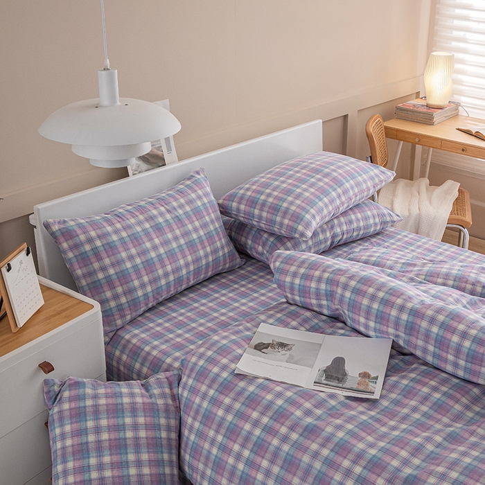 91家纺网 家纺一手货源 找家纺 栩裕纺织2025新款全棉水洗棉学生三件套四件套 贝拉（紫）