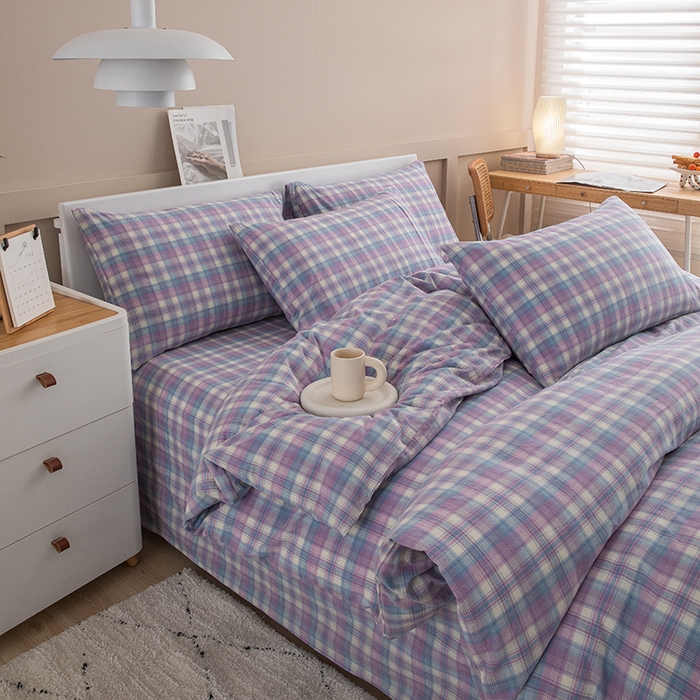 91家纺网 家纺一手货源 找家纺 栩裕纺织2025新款全棉水洗棉学生三件套四件套 贝拉（紫）