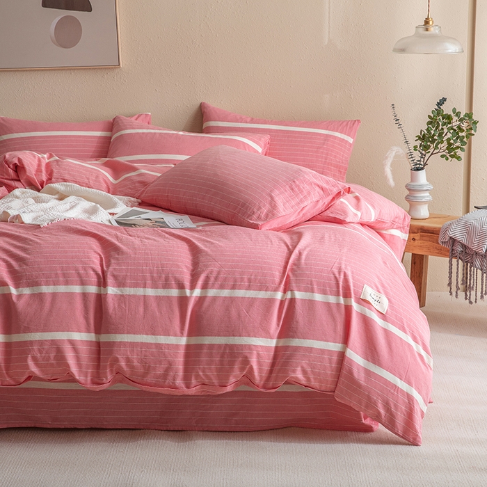 91家纺网 家纺一手货源 找家纺 栩裕纺织2025新款全棉水洗棉学生三件套四件套 多拉（粉）