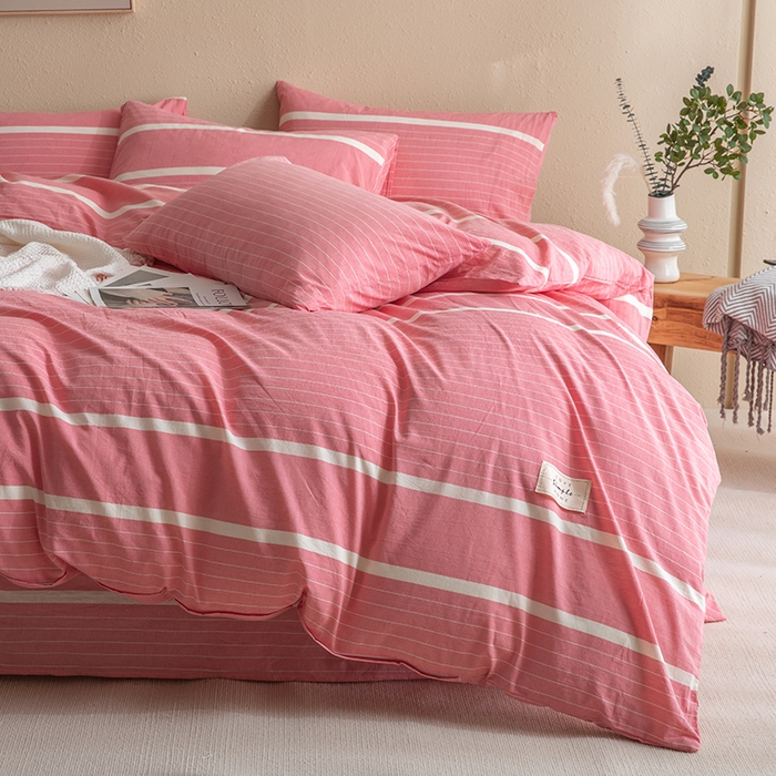 91家纺网 家纺一手货源 找家纺 栩裕纺织2025新款全棉水洗棉学生三件套四件套 多拉（粉）