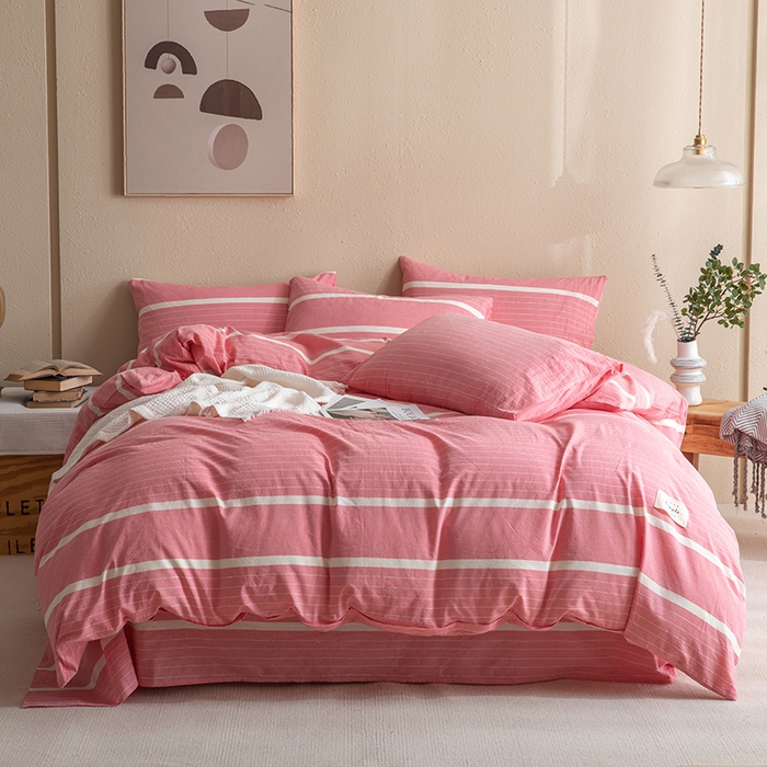 91家纺网 家纺一手货源 找家纺 栩裕纺织2025新款全棉水洗棉学生三件套四件套 多拉（粉）