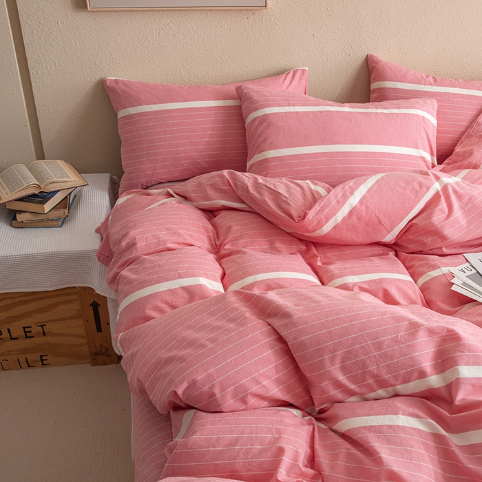 91家纺网 家纺一手货源 找家纺 栩裕纺织2025新款全棉水洗棉学生三件套四件套 多拉（粉）