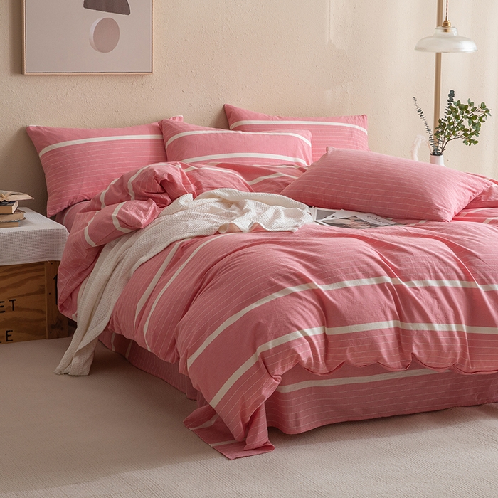 91家纺网 家纺一手货源 找家纺 栩裕纺织2025新款全棉水洗棉学生三件套四件套 多拉（粉）