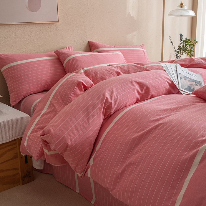 91家纺网 家纺一手货源 找家纺 栩裕纺织2025新款全棉水洗棉学生三件套四件套 多拉（粉）