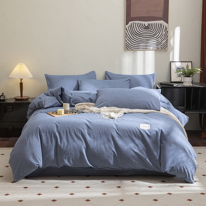 91家纺网 家纺一手货源 找家纺 栩裕纺织2025新款全棉水洗棉学生三件套四件套 牛仔兰