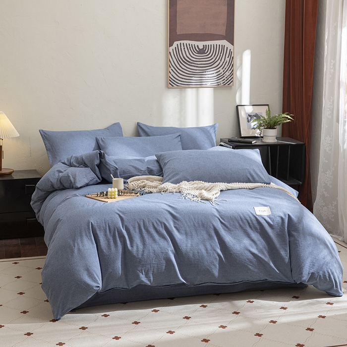 91家纺网 家纺一手货源 找家纺 栩裕纺织2025新款全棉水洗棉学生三件套四件套 牛仔兰