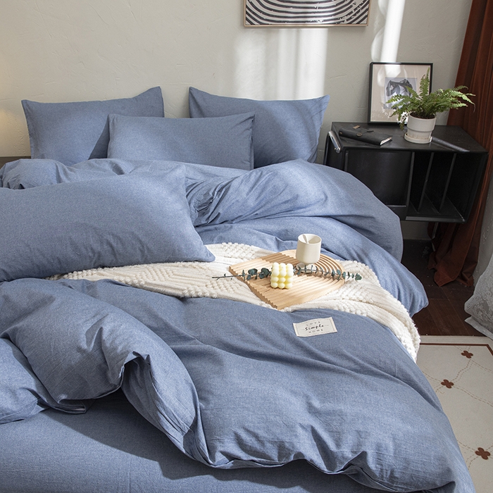 91家纺网 家纺一手货源 找家纺 栩裕纺织2025新款全棉水洗棉学生三件套四件套 牛仔兰