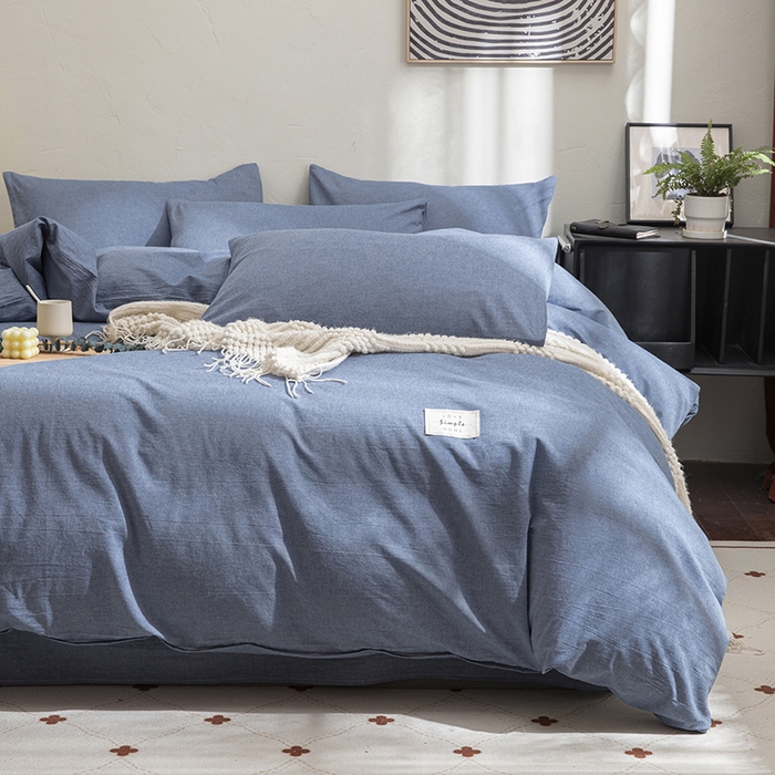 91家纺网 家纺一手货源 找家纺 栩裕纺织2025新款全棉水洗棉学生三件套四件套 牛仔兰