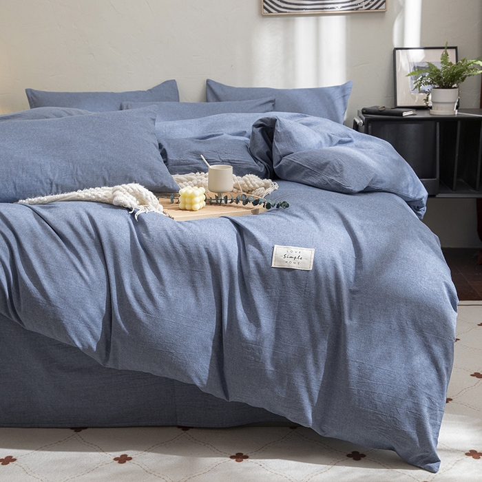 91家纺网 家纺一手货源 找家纺 栩裕纺织2025新款全棉水洗棉学生三件套四件套 牛仔兰