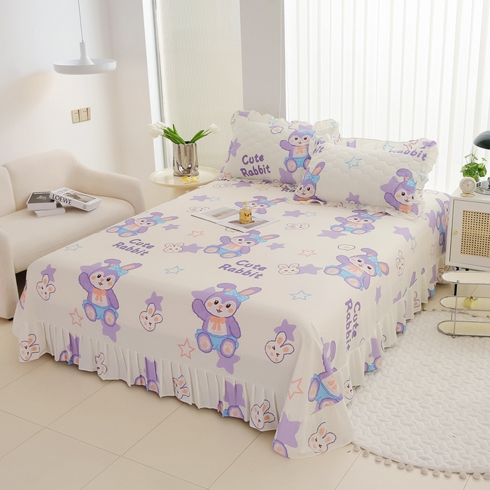 91家纺网 家纺一手货源 找家纺 情煊家纺2023新款全棉夹棉纯色印花单床单款(可定制尺寸) 幸运兔