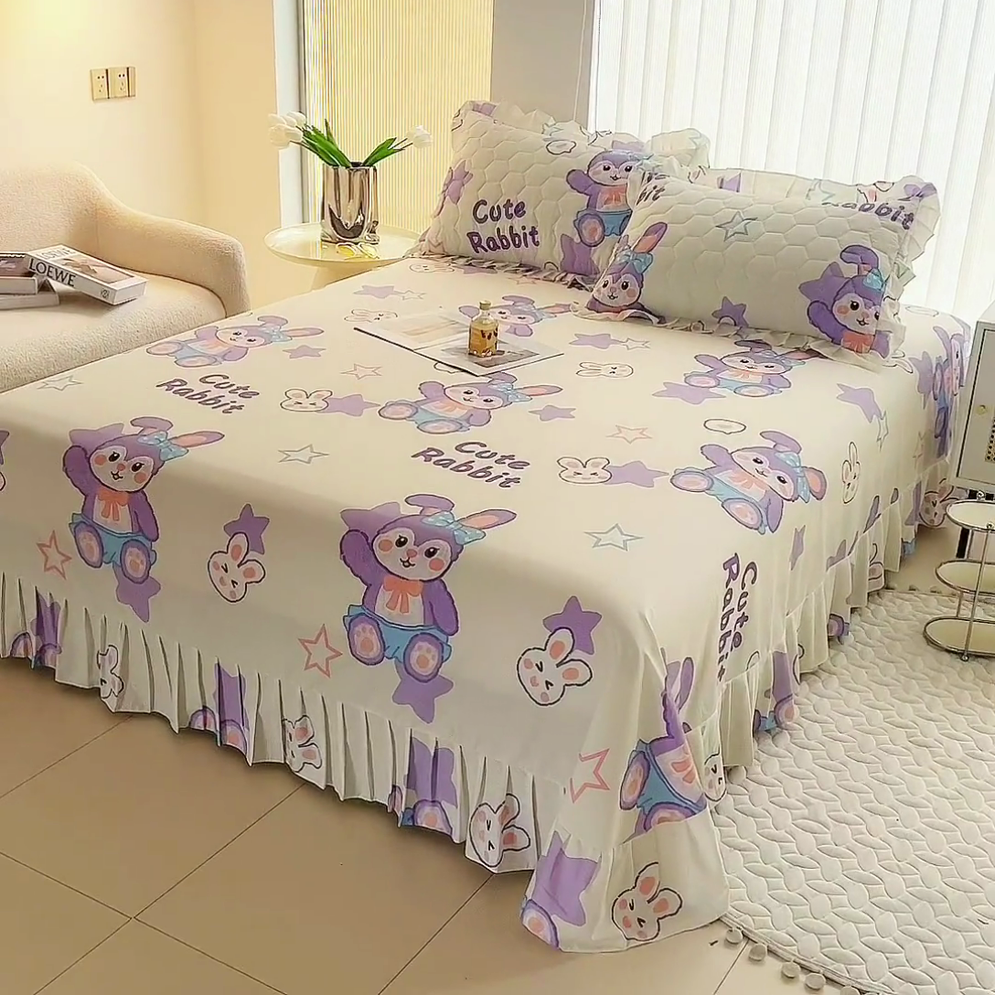 91家纺网 家纺一手货源 找家纺 情煊家纺2023新款全棉夹棉纯色印花单床单款(可定制尺寸) 幸运兔