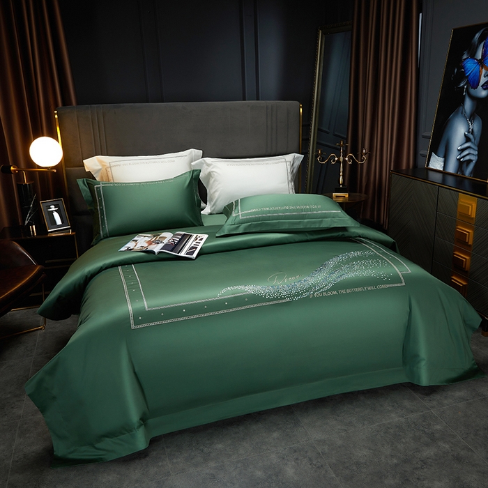 91家纺网 家纺一手货源 找家纺 米多多 2023新款100支新疆长绒棉四件套-光遇 翡翠绿