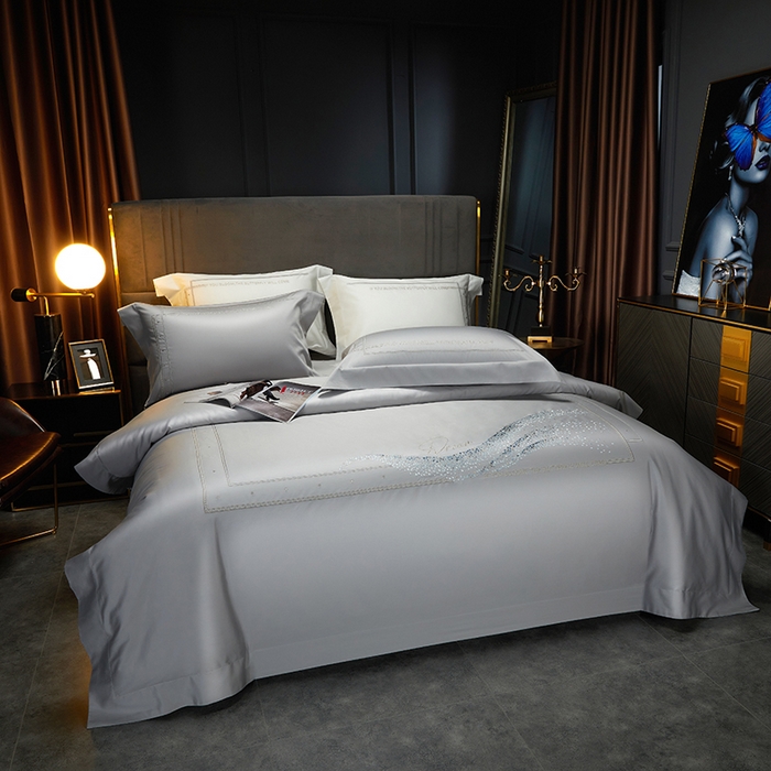 91家纺网 家纺一手货源 找家纺 米多多 2023新款100支新疆长绒棉四件套-光遇 高级灰