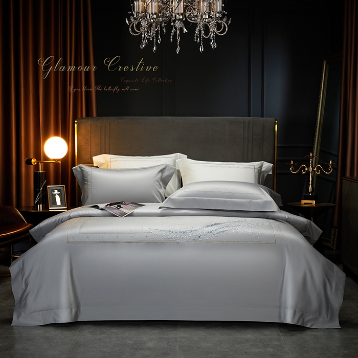 91家纺网 家纺一手货源 找家纺 米多多 2023新款100支新疆长绒棉四件套-光遇 高级灰