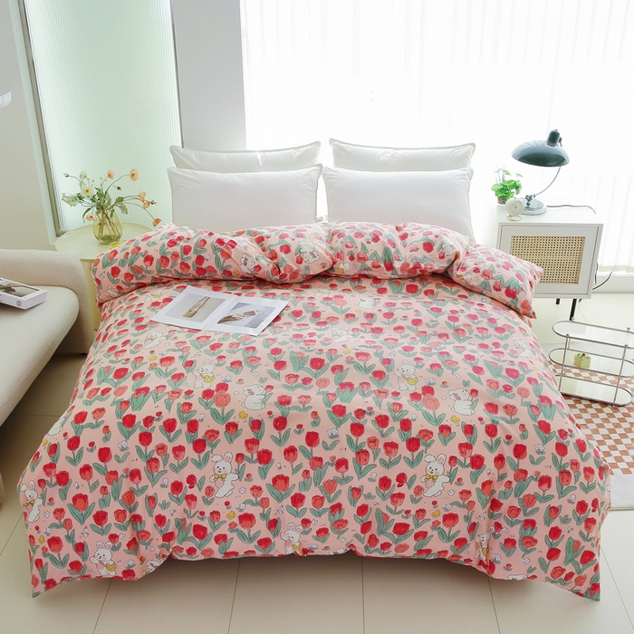 91家纺网 家纺一手货源 找家纺 情煊家纺2023新款全棉夹棉纯色印花单被套款(可定制尺寸) 花间白兔