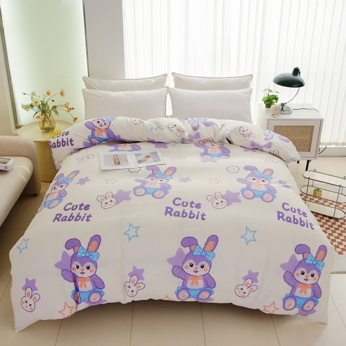 91家纺网 家纺一手货源 找家纺 情煊家纺2023新款全棉夹棉纯色印花单被套款(可定制尺寸) 幸运兔