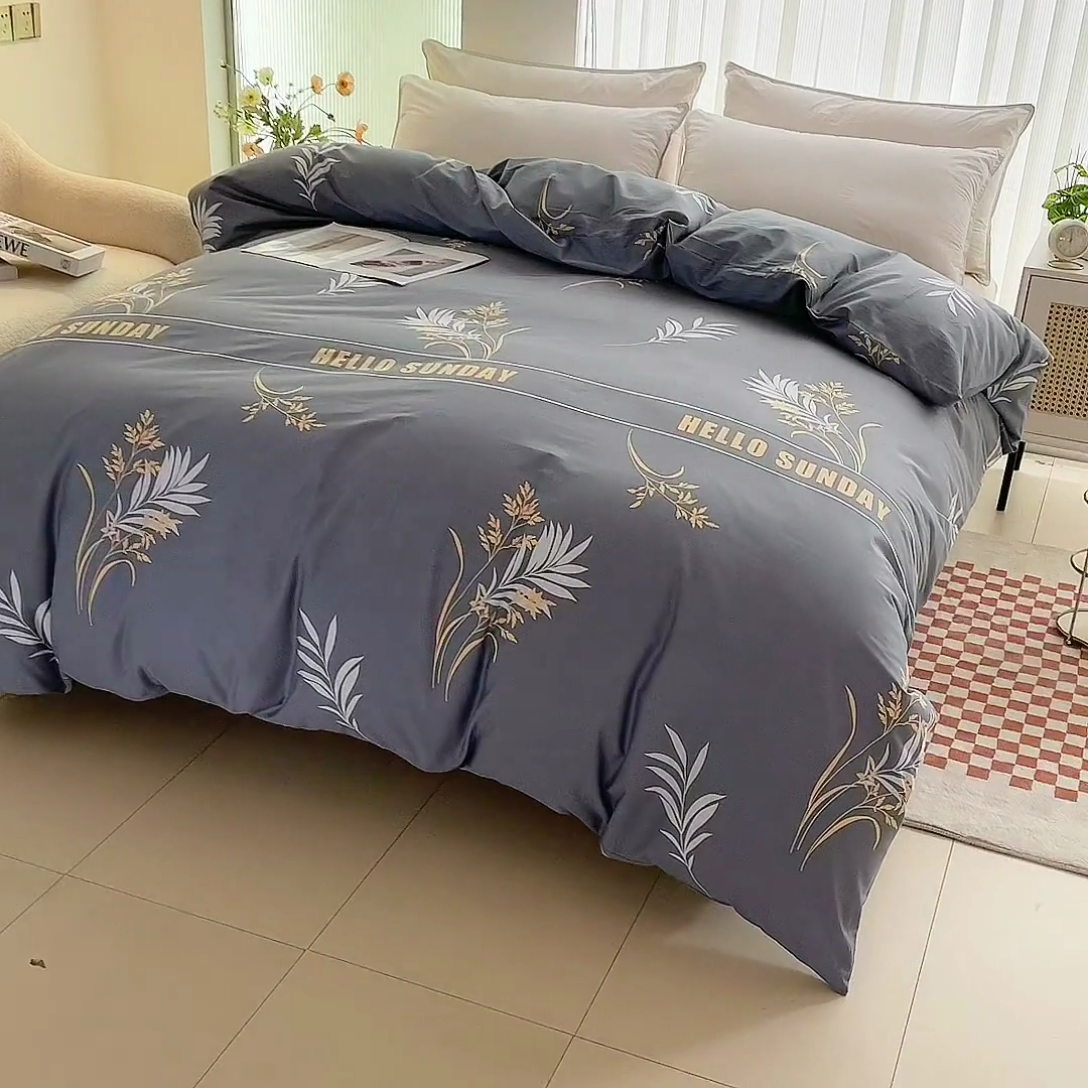 91家纺网 家纺一手货源 找家纺 情煊家纺2023新款全棉夹棉纯色印花单被套款(可定制尺寸) 叶之恋