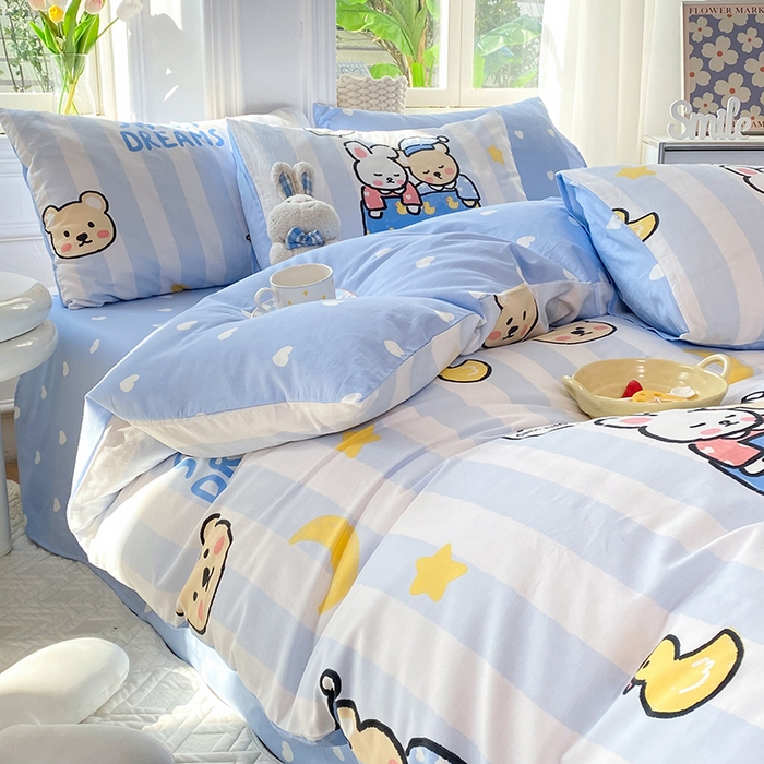 91家纺网 家纺一手货源 找家纺 慕梵家居 2023新款全棉13372四件套 可爱熊